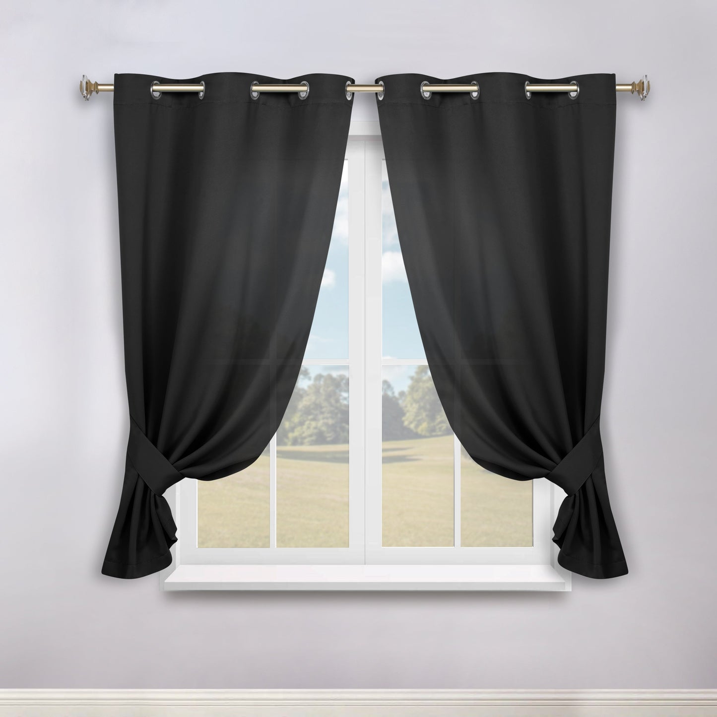 Classic Modern Solid Room Darkening Blackout Curtain Panels. Set of 2