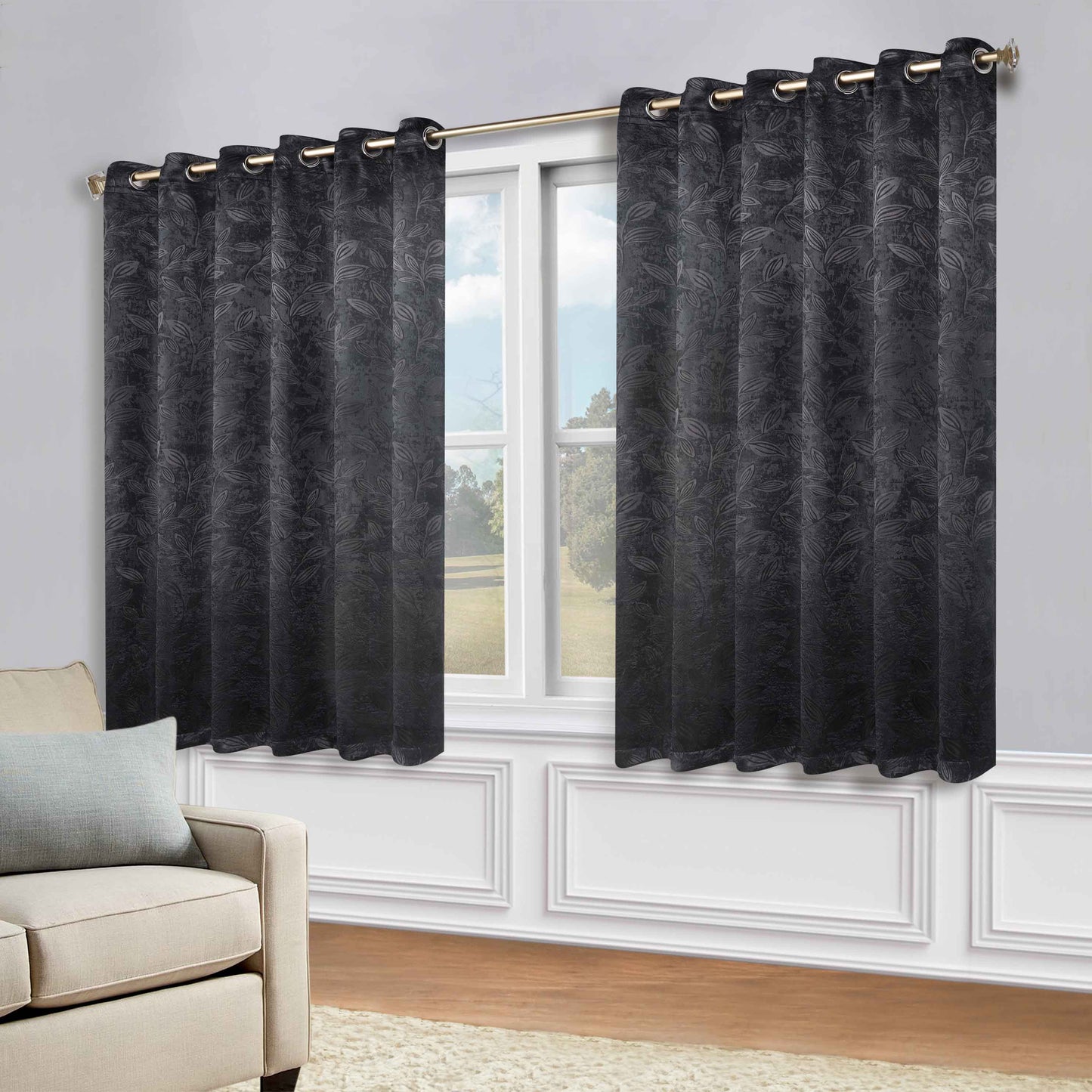 Leaves Room Darkening Grommet Blackout Curtain Panels. Set of 2