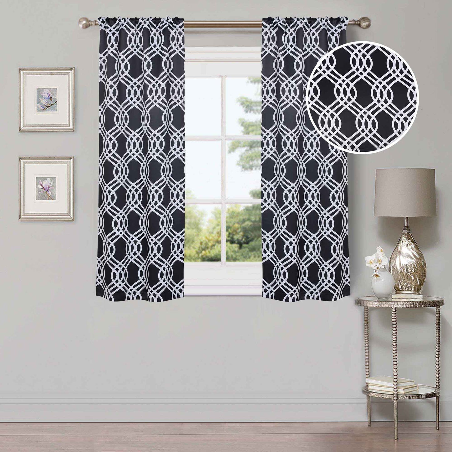 Ribbon Trellis Washable Room Darkening Blackout Curtains. Set of 2