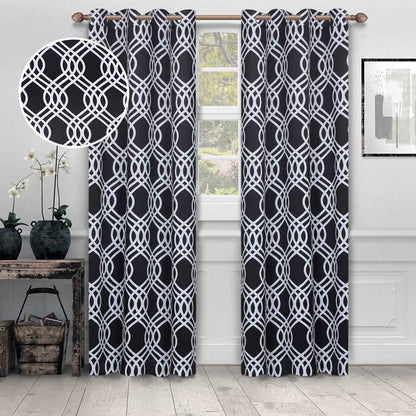 Ribbon Trellis Washable Room Darkening Blackout Curtains. Set of 2
