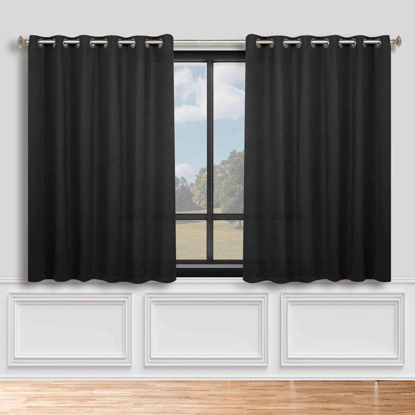 Classic Modern Solid Room Darkening Blackout Curtain Panels. Set of 2