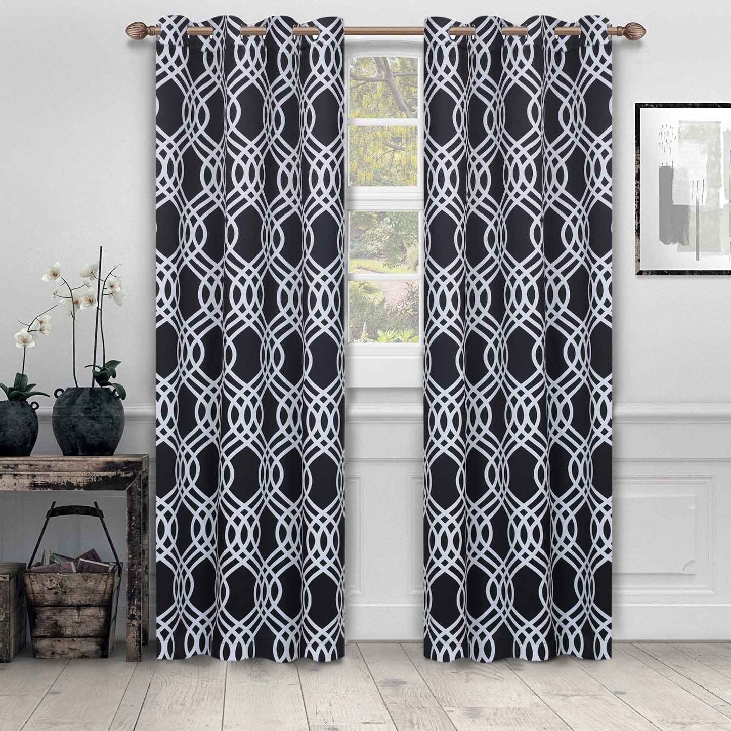 Ribbon Trellis Washable Room Darkening Blackout Curtains. Set of 2