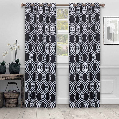 Ribbon Trellis Washable Room Darkening Blackout Curtains. Set of 2