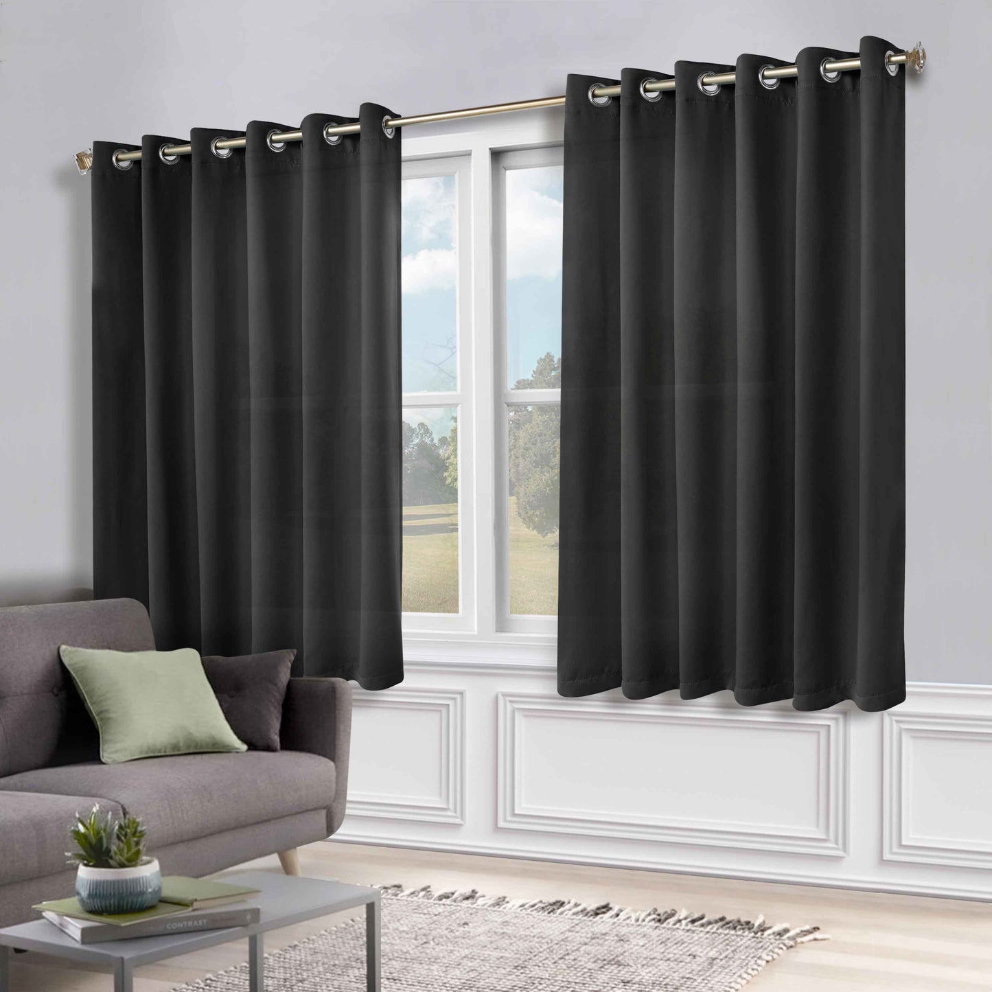Classic Modern Solid Room Darkening Blackout Curtain Panels. Set of 2