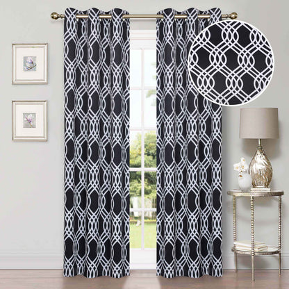 Ribbon Trellis Washable Room Darkening Blackout Curtains. Set of 2