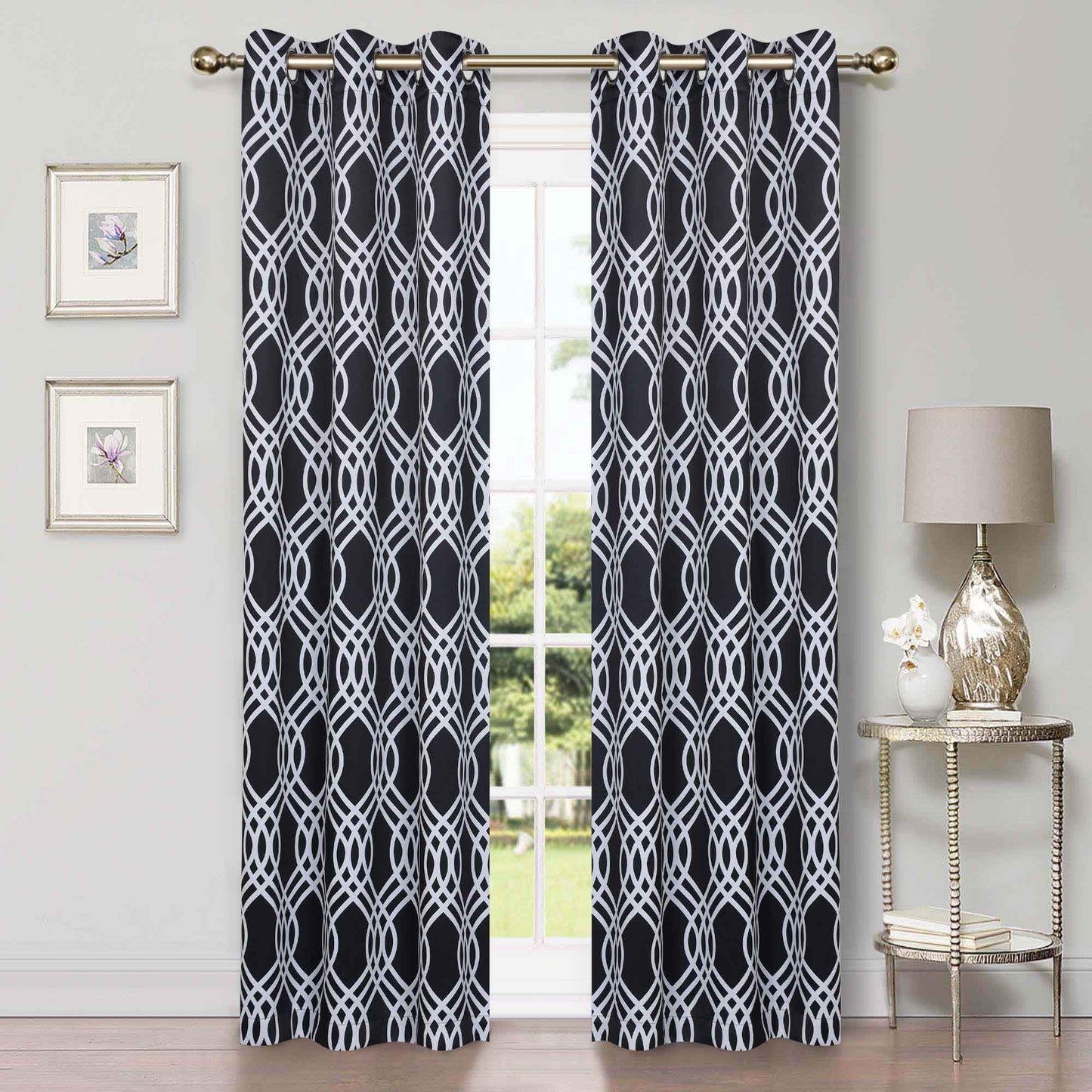 Ribbon Trellis Washable Room Darkening Blackout Curtains. Set of 2