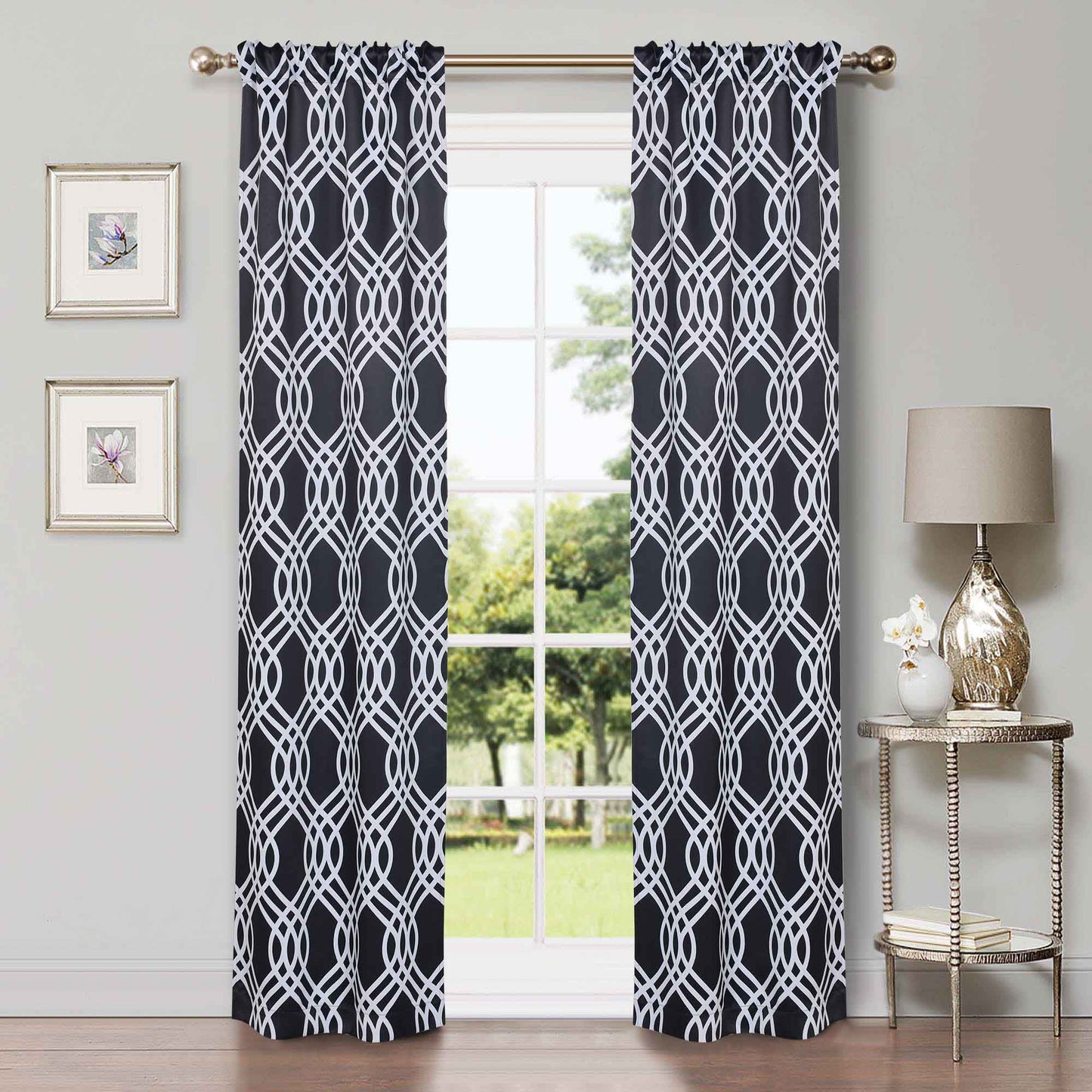 Ribbon Trellis Washable Room Darkening Blackout Curtains. Set of 2