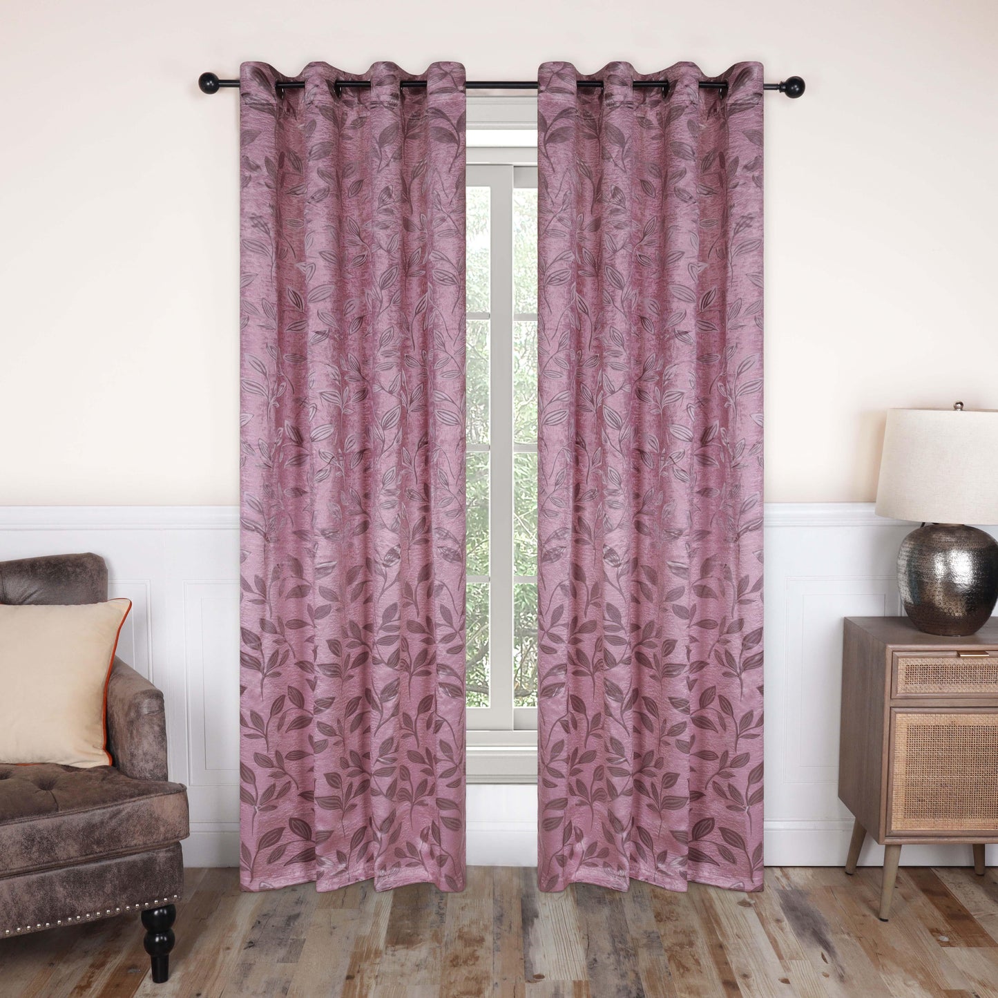 Leaves Machine Washable Room Darkening Blackout Curtains. Set of 2