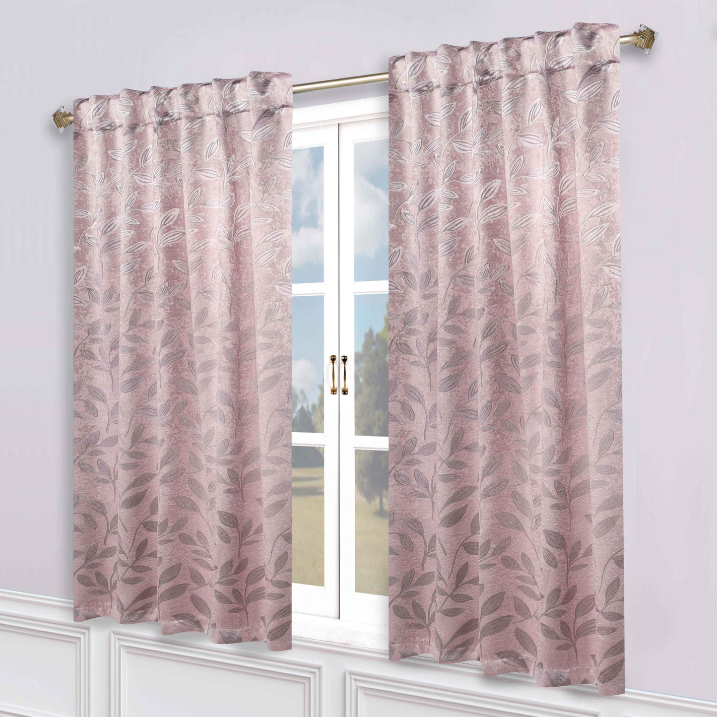 Leaves Room Darkening Back Tabs Blackout Curtain Panels. Set of 2