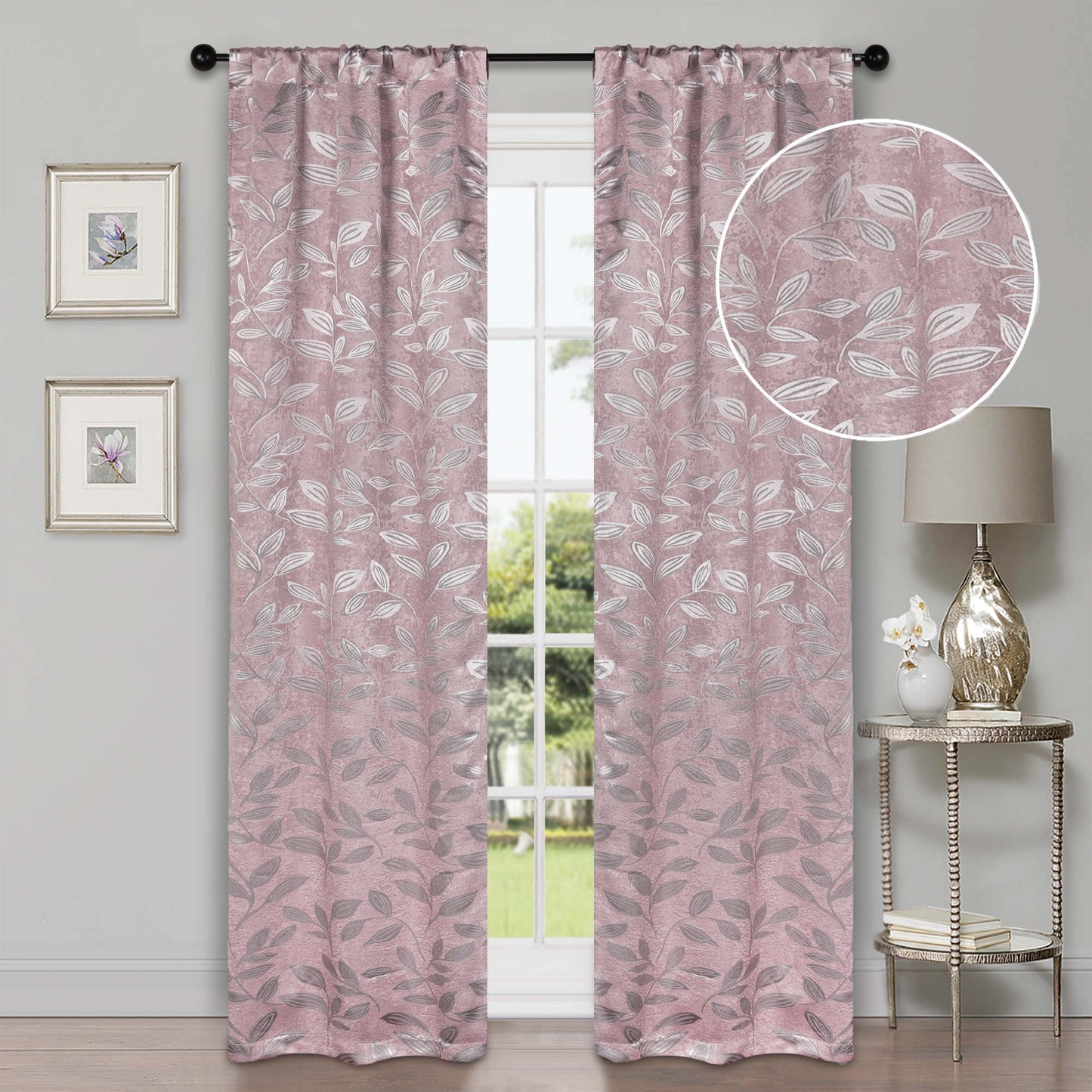 Leaves Room Darkening Washable Blackout Curtain Panels. Set of 2