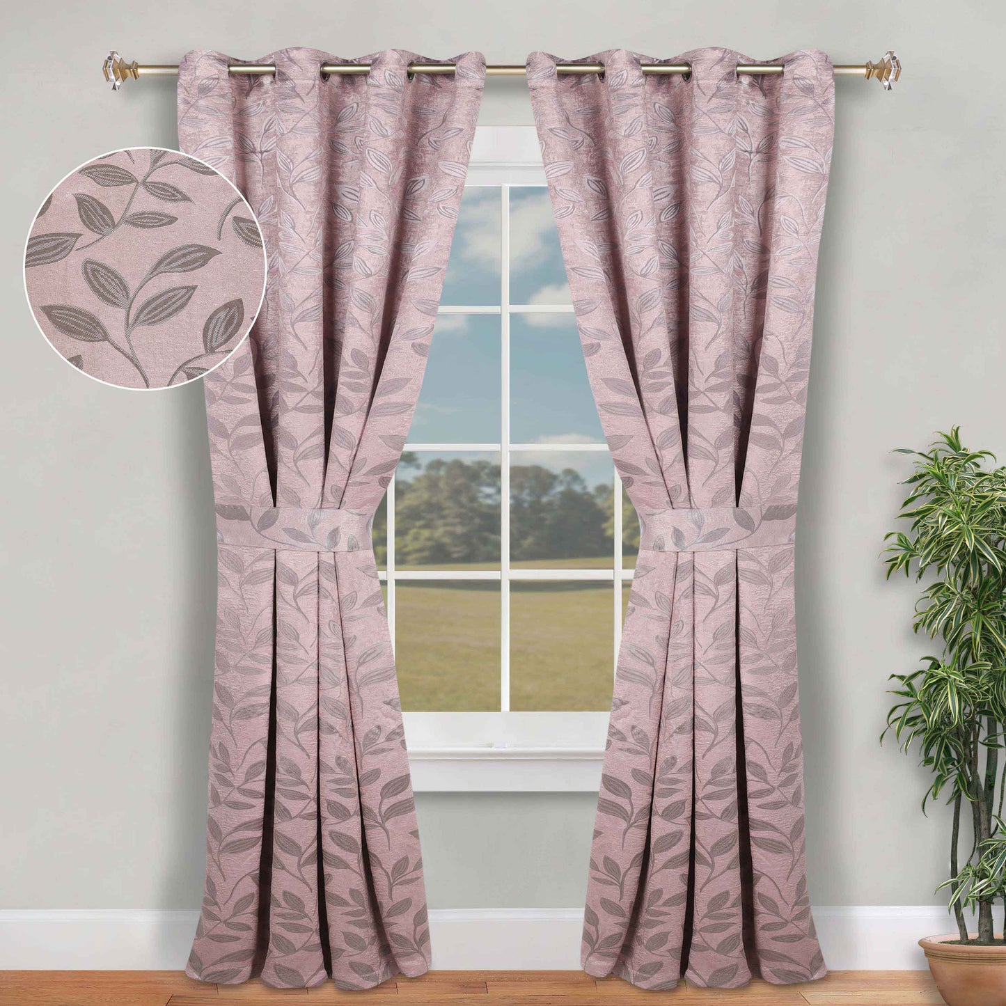 Leaves Room Darkening Washable Blackout Curtain Panels. Set of 2