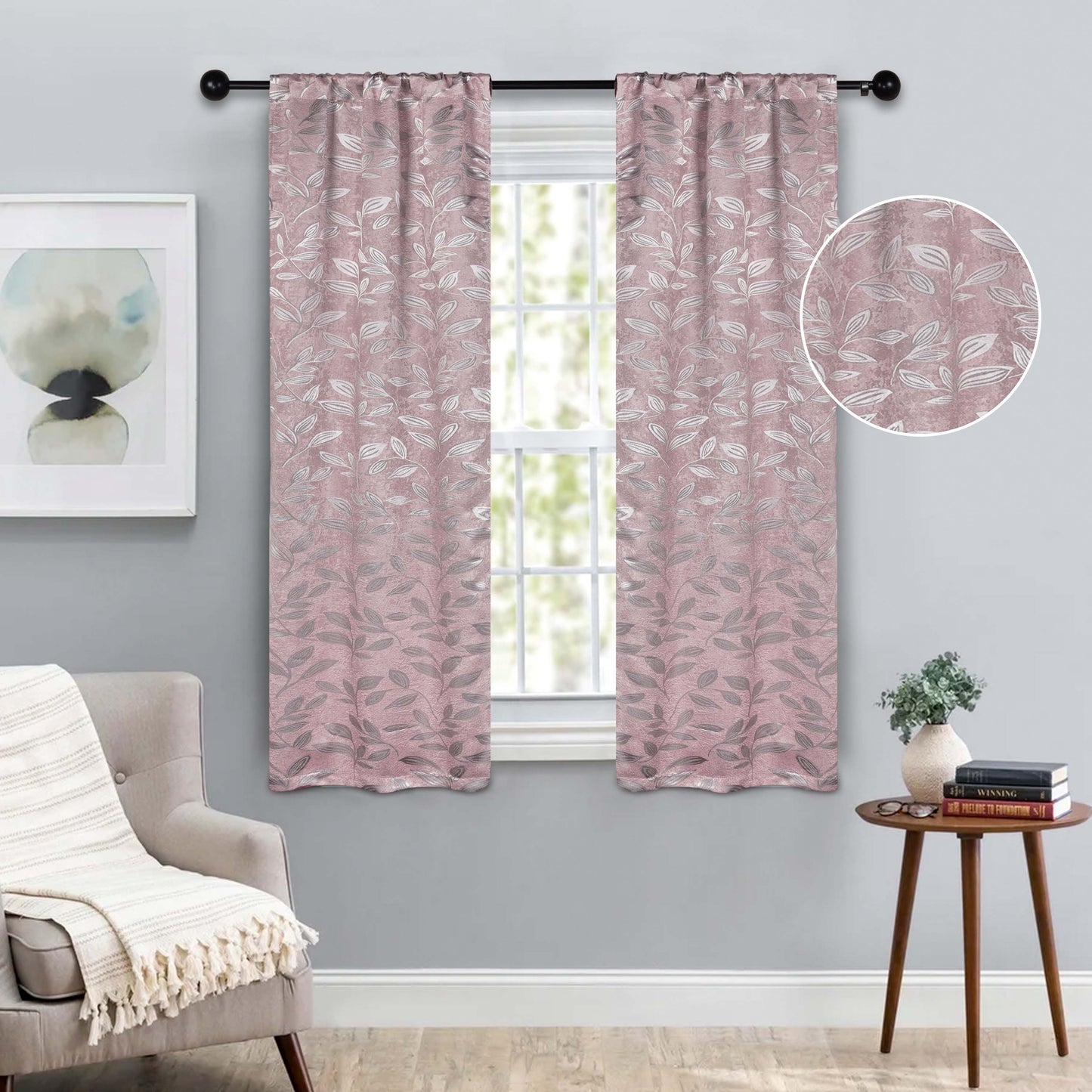 Leaves Room Darkening Washable Blackout Curtain Panels. Set of 2
