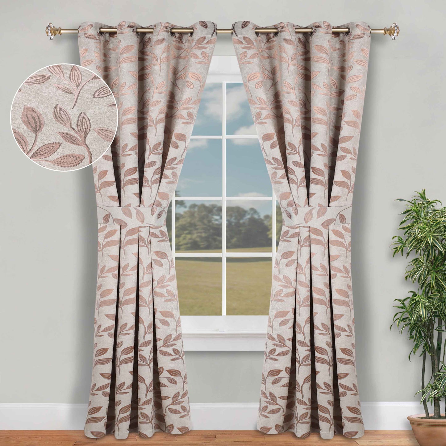 Leaves Room Darkening Washable Blackout Curtain Panels. Set of 2