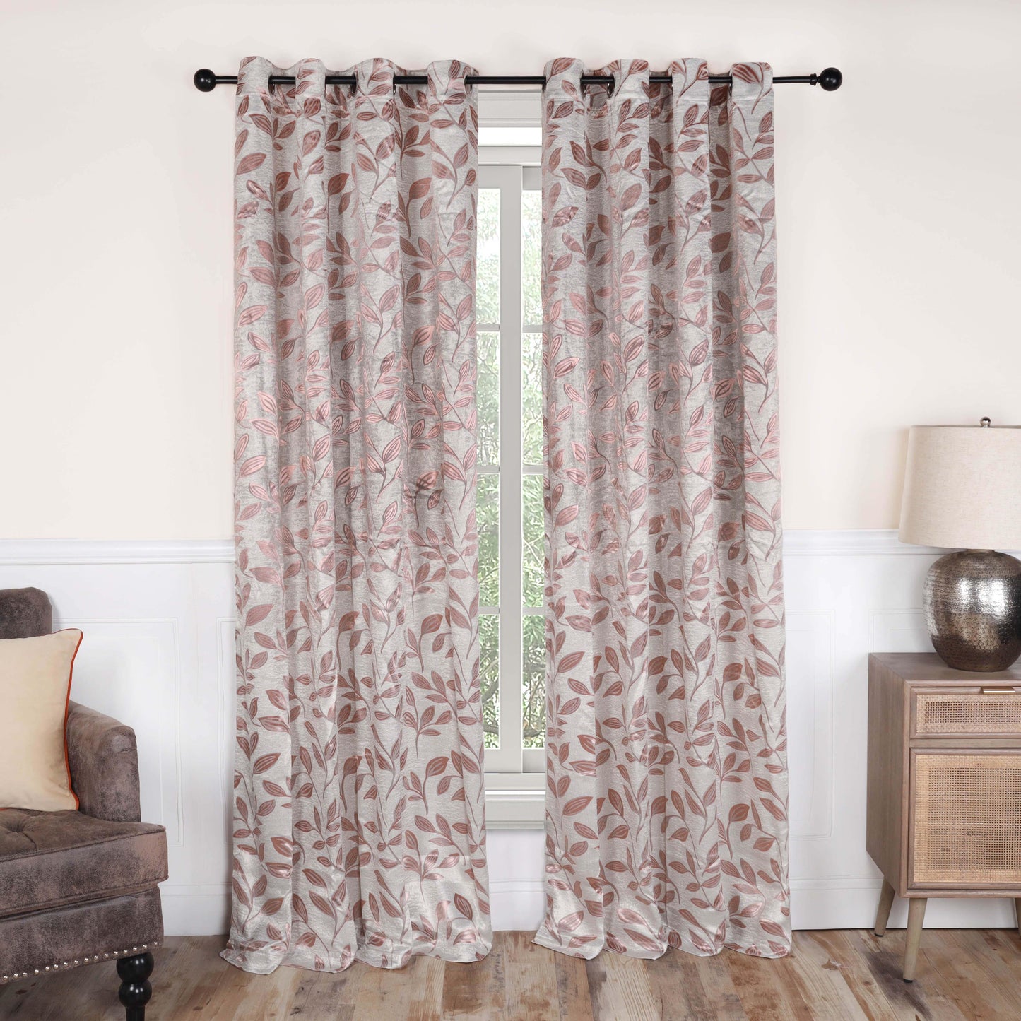 Leaves Machine Washable Room Darkening Blackout Curtains. Set of 2