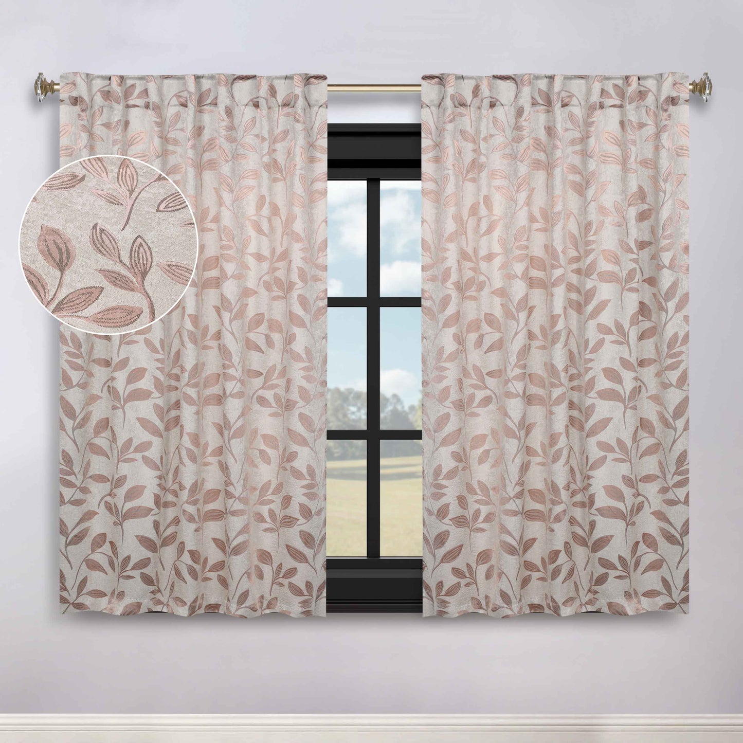 Leaves Room Darkening Back Tabs Blackout Curtain Panels. Set of 2