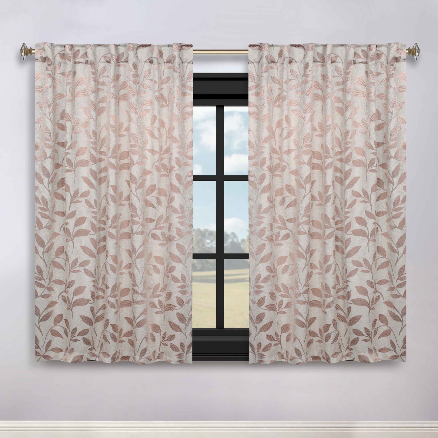 Leaves Room Darkening Back Tabs Blackout Curtain Panels. Set of 2