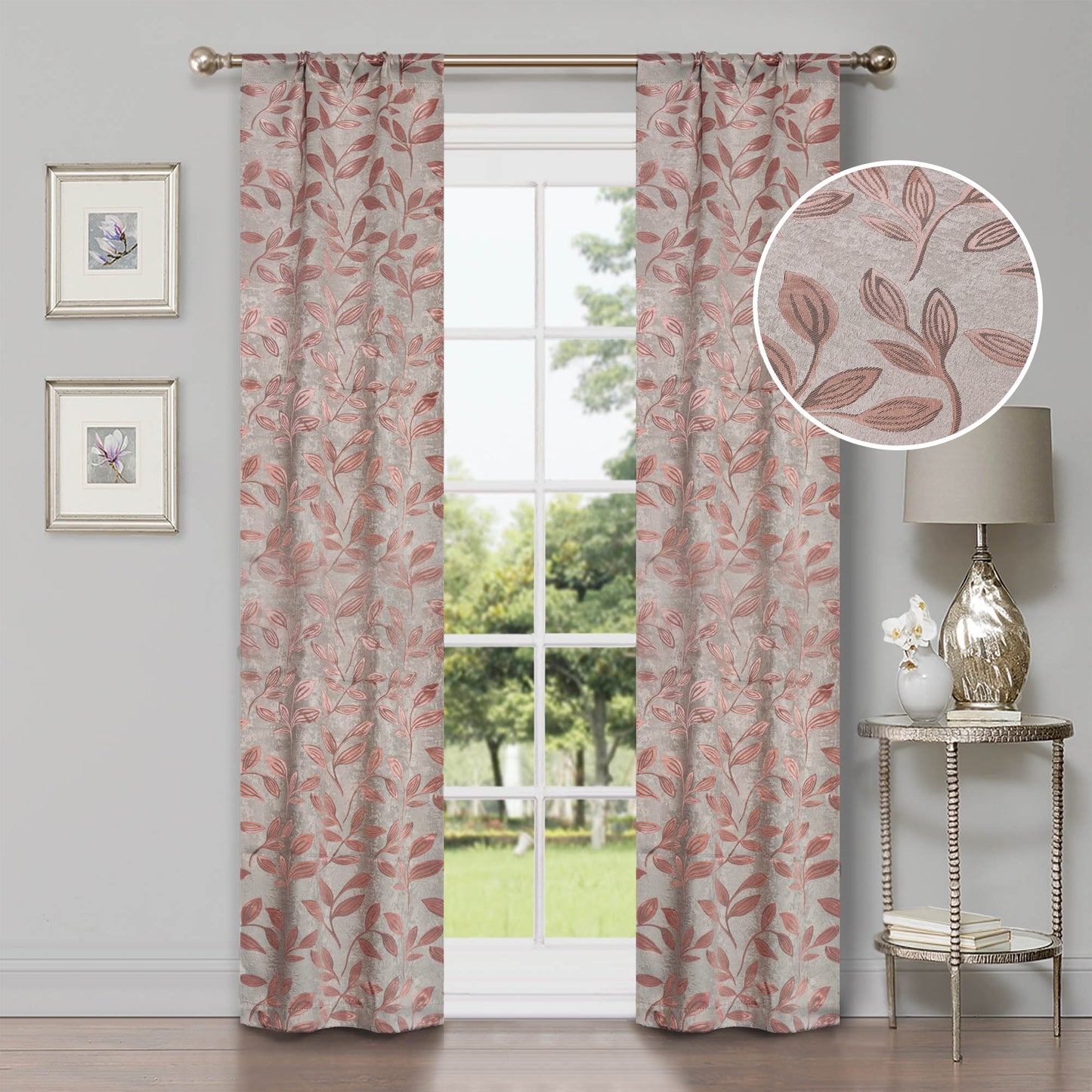 Leaves Room Darkening Washable Blackout Curtain Panels. Set of 2