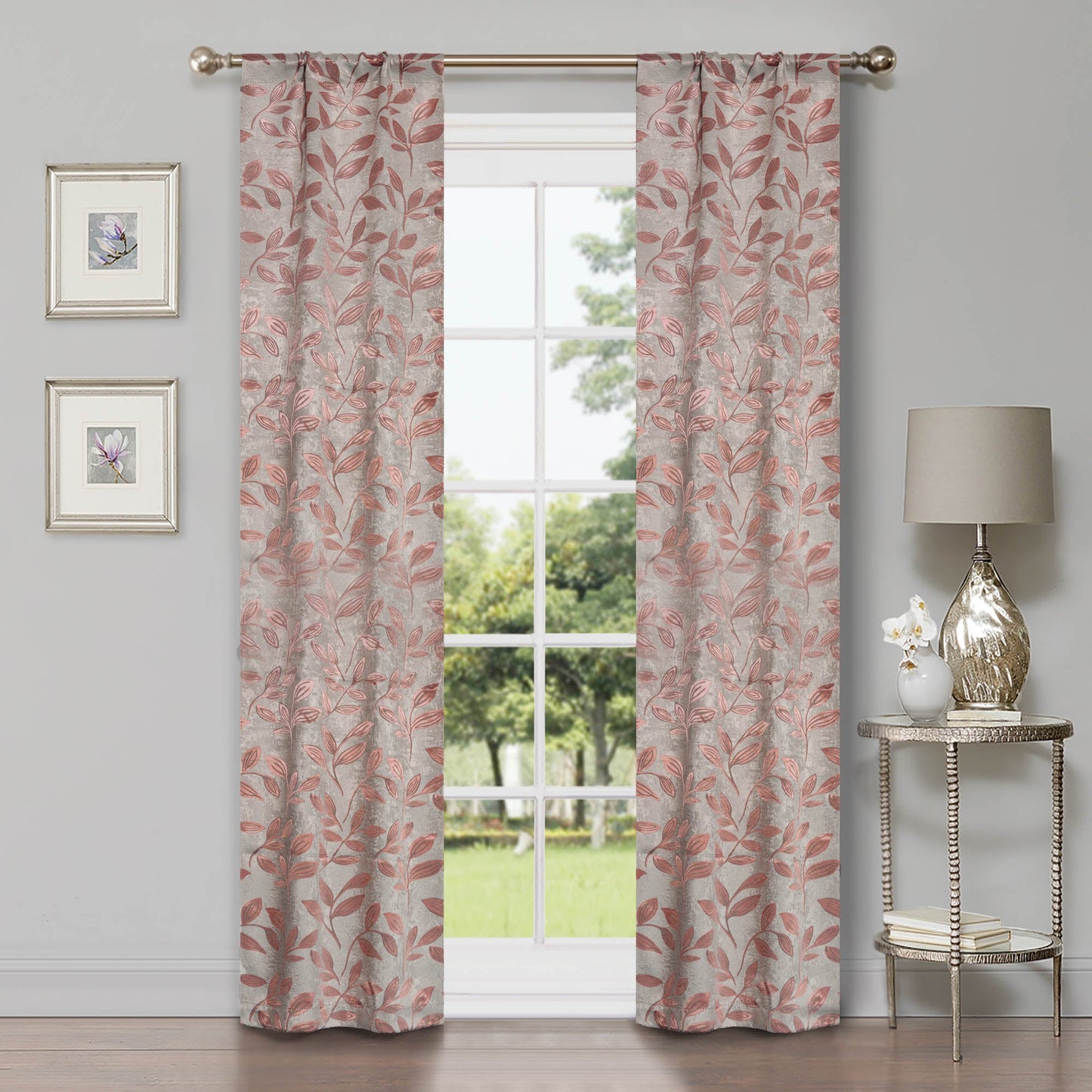 Leaves Room Darkening Washable Blackout Curtain Panels. Set of 2