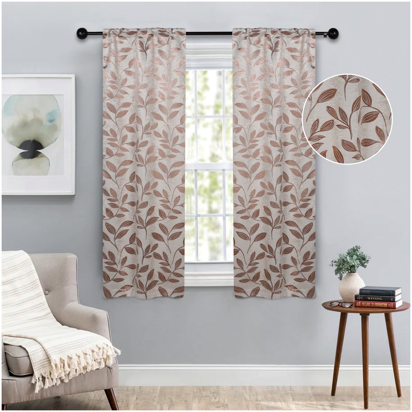 Leaves Room Darkening Washable Blackout Curtain Panels. Set of 2