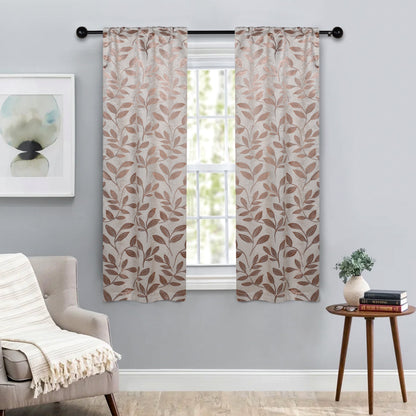 Leaves Room Darkening Washable Blackout Curtain Panels. Set of 2