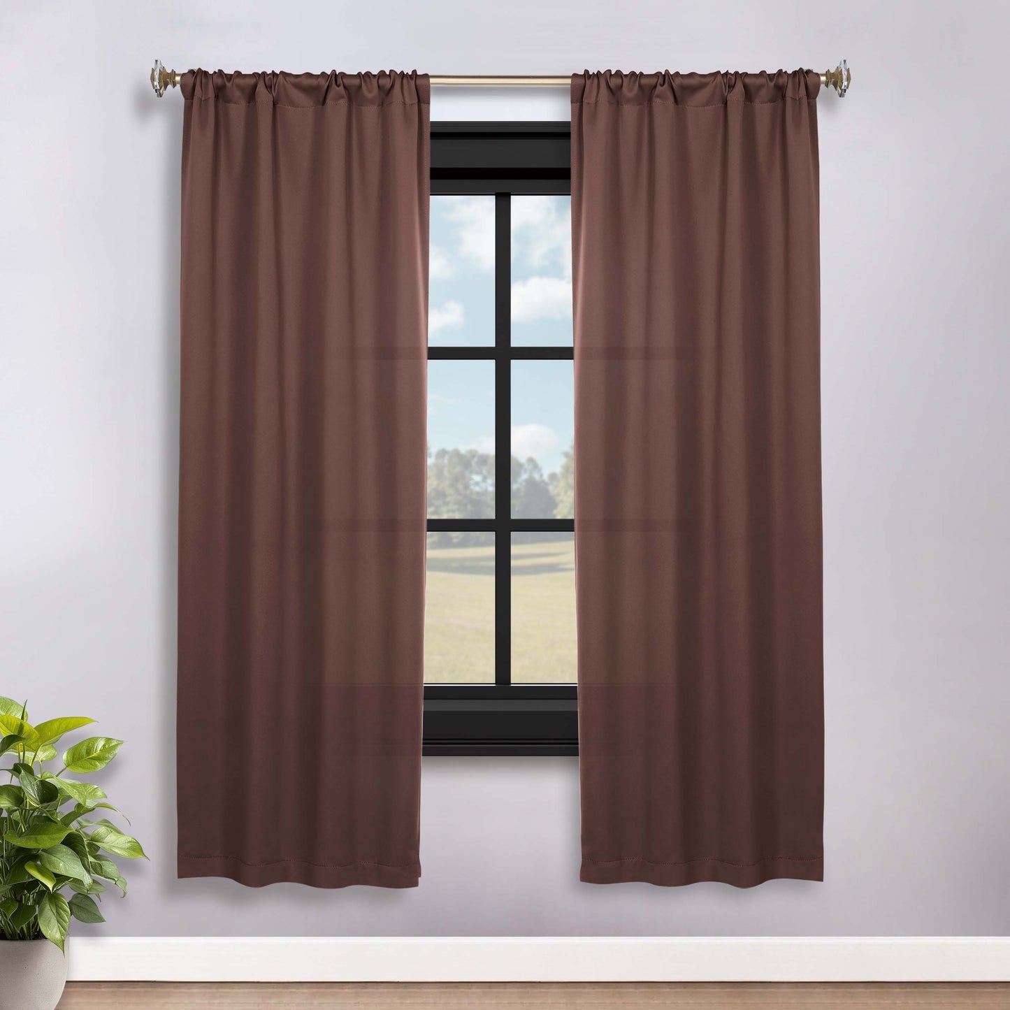 Solid Room Darkening Rod Pocket Blackout Curtain Panels. Set of 2