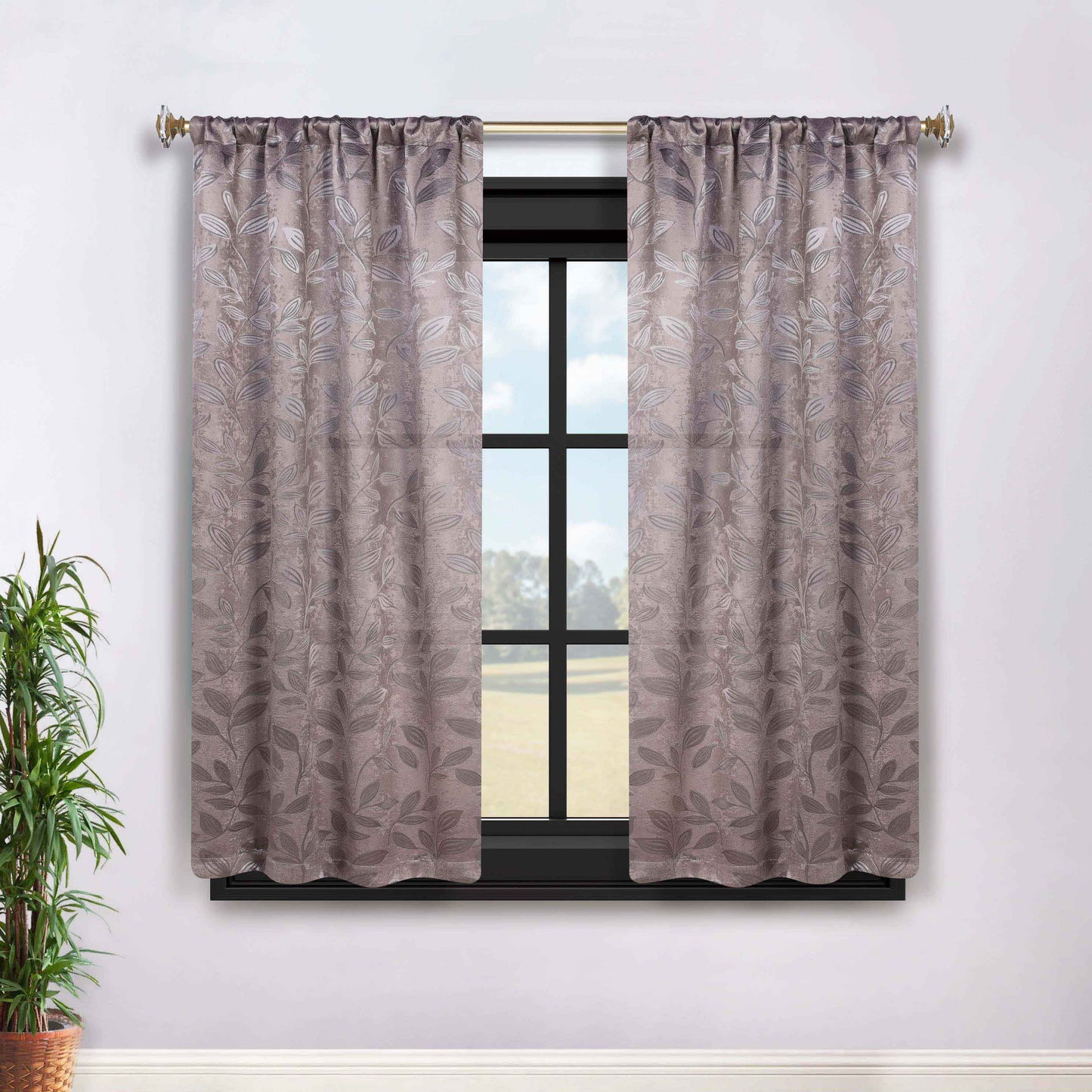 Leaves Room Darkening Washable Blackout Curtain Panels. Set of 2