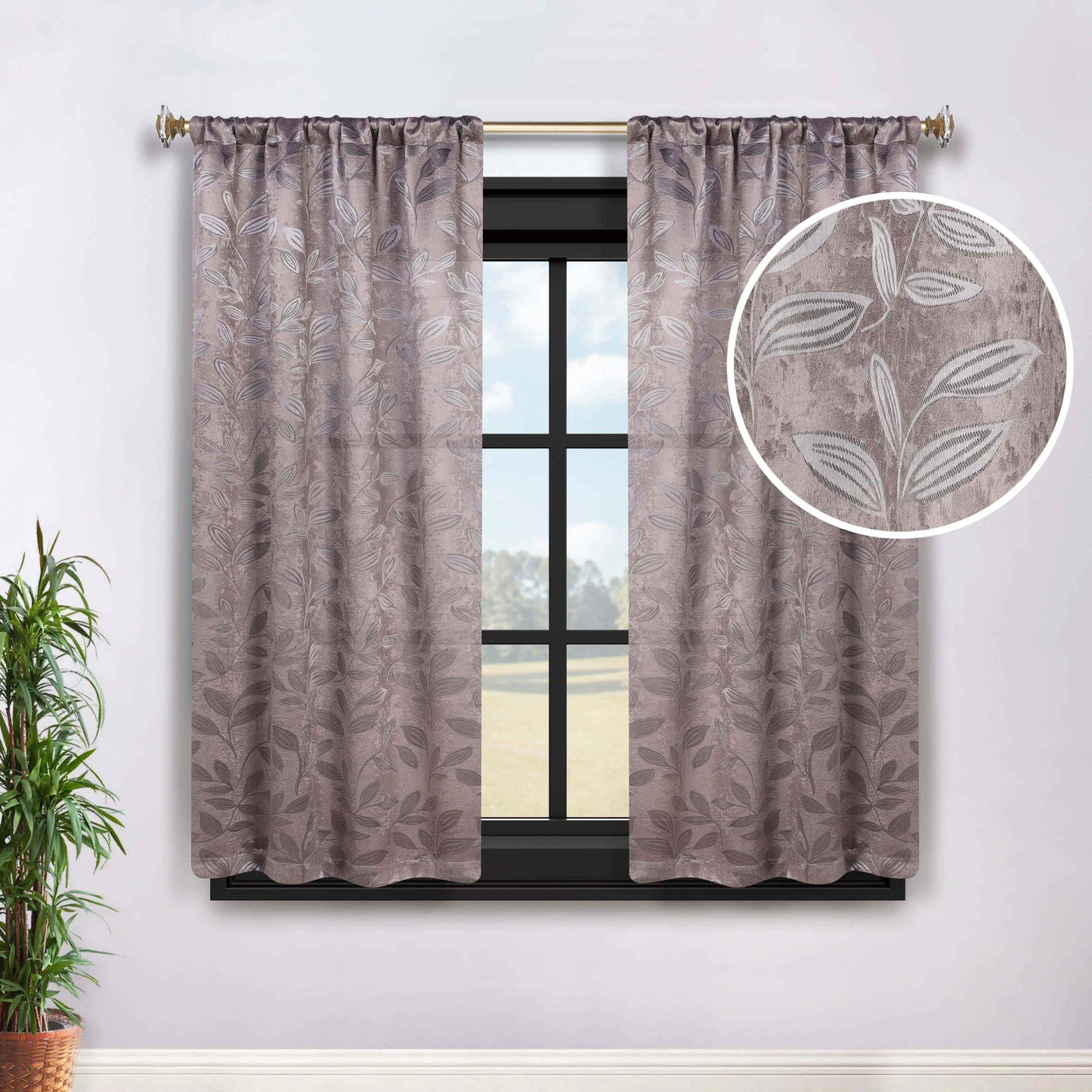 Leaves Room Darkening Washable Blackout Curtain Panels. Set of 2