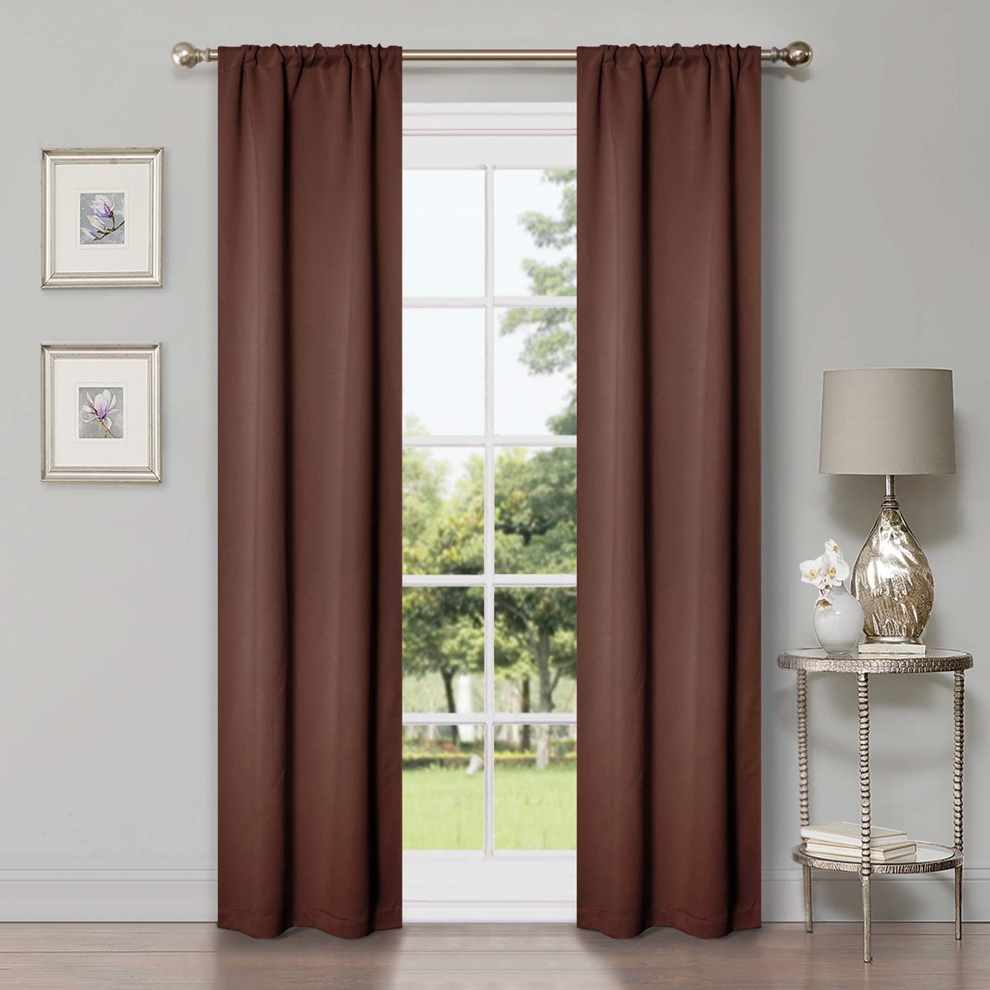 Solid Room Darkening Rod Pocket Blackout Curtain Panels. Set of 2