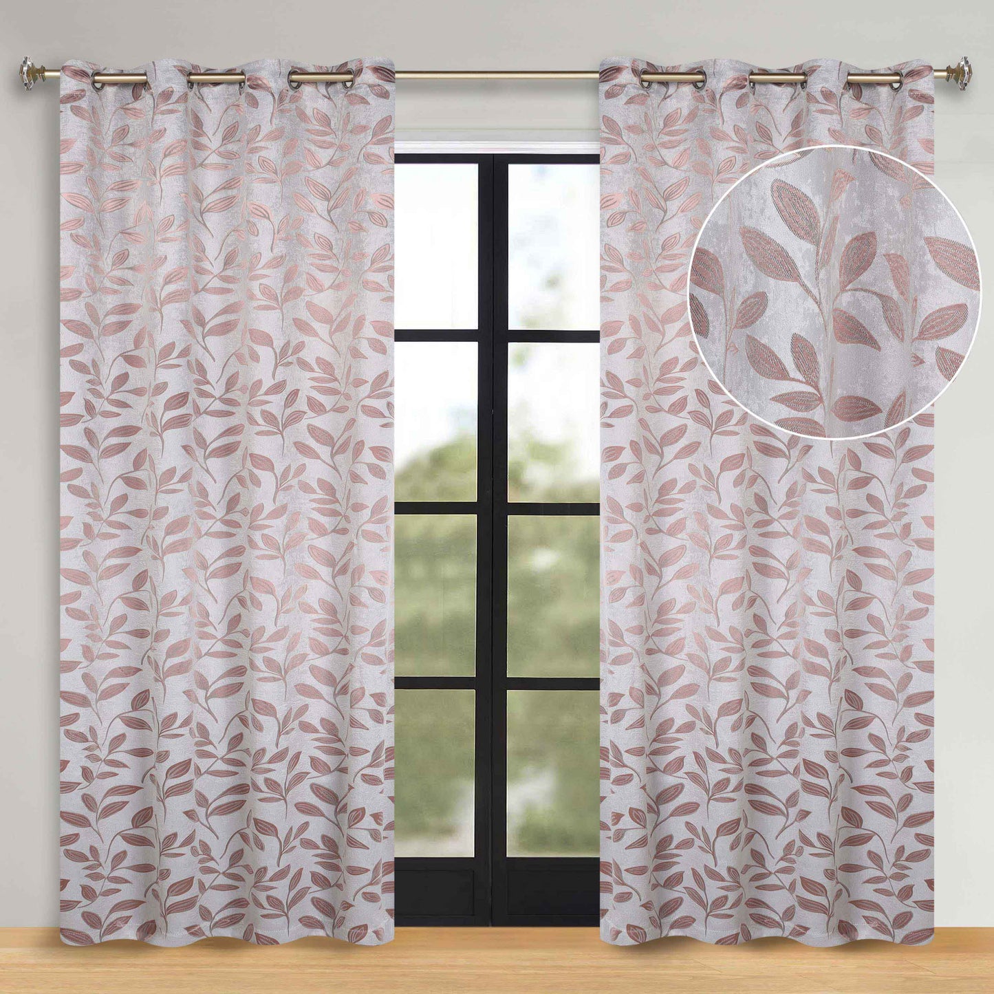 Leaves Room Darkening Washable Blackout Curtain Panels. Set of 2