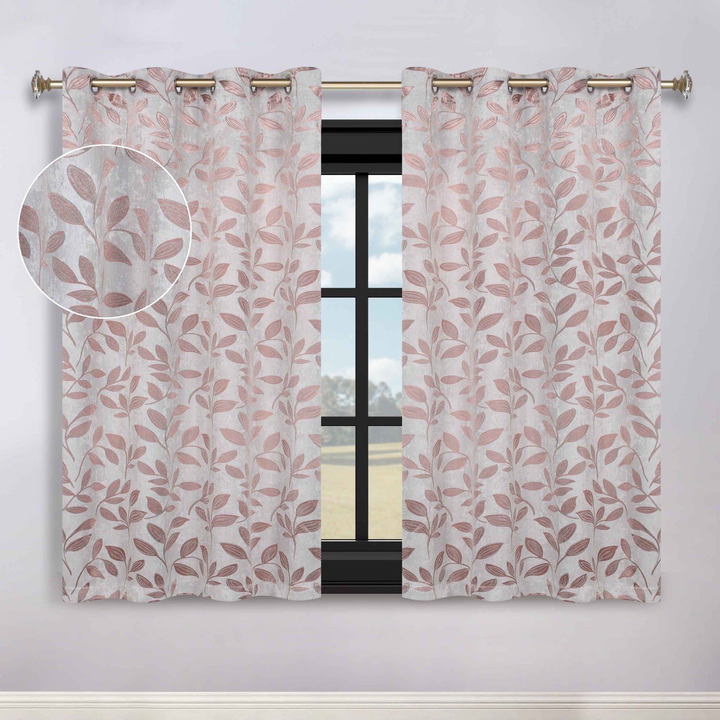 Leaves Room Darkening Washable Blackout Curtain Panels. Set of 2