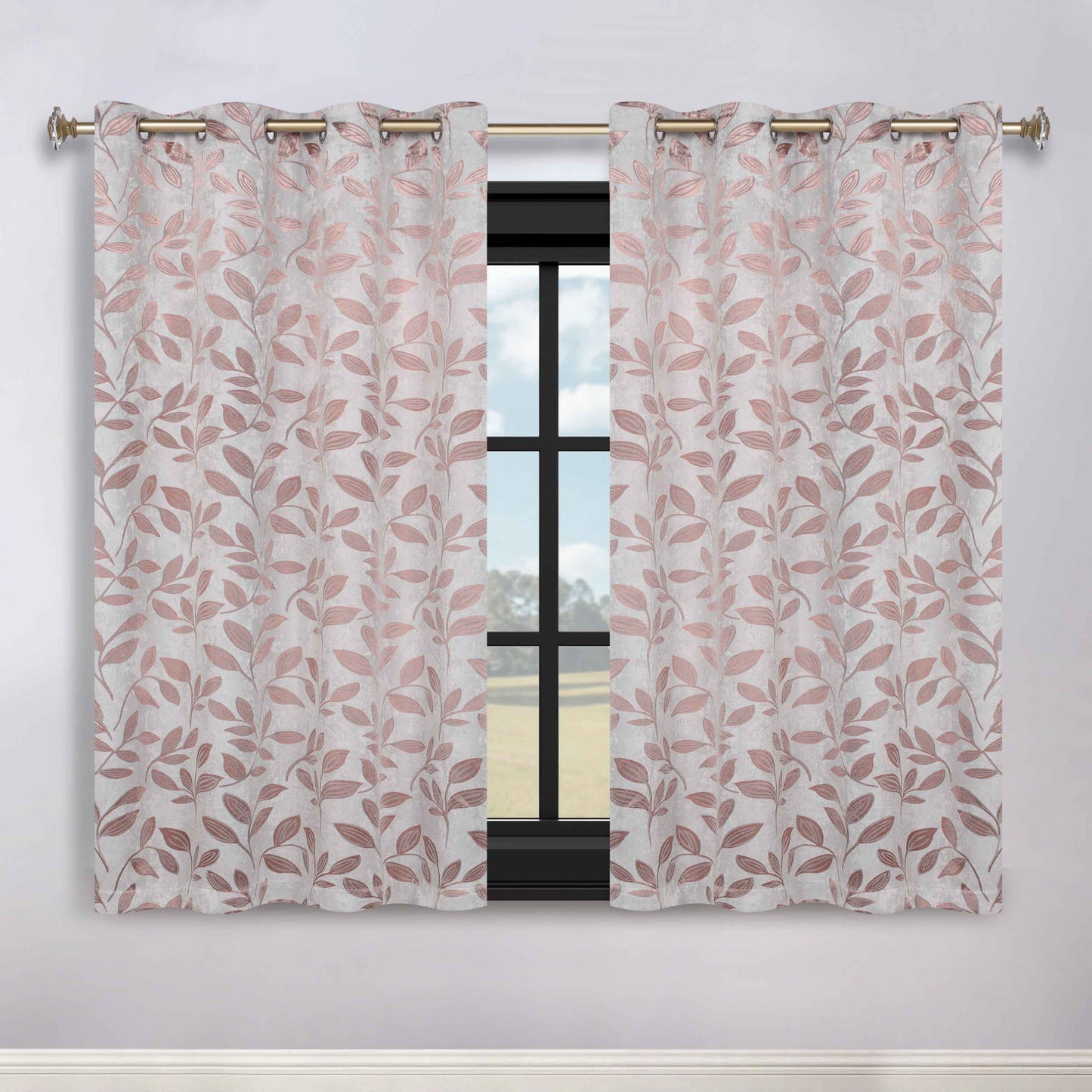 Leaves Room Darkening Washable Blackout Curtain Panels. Set of 2