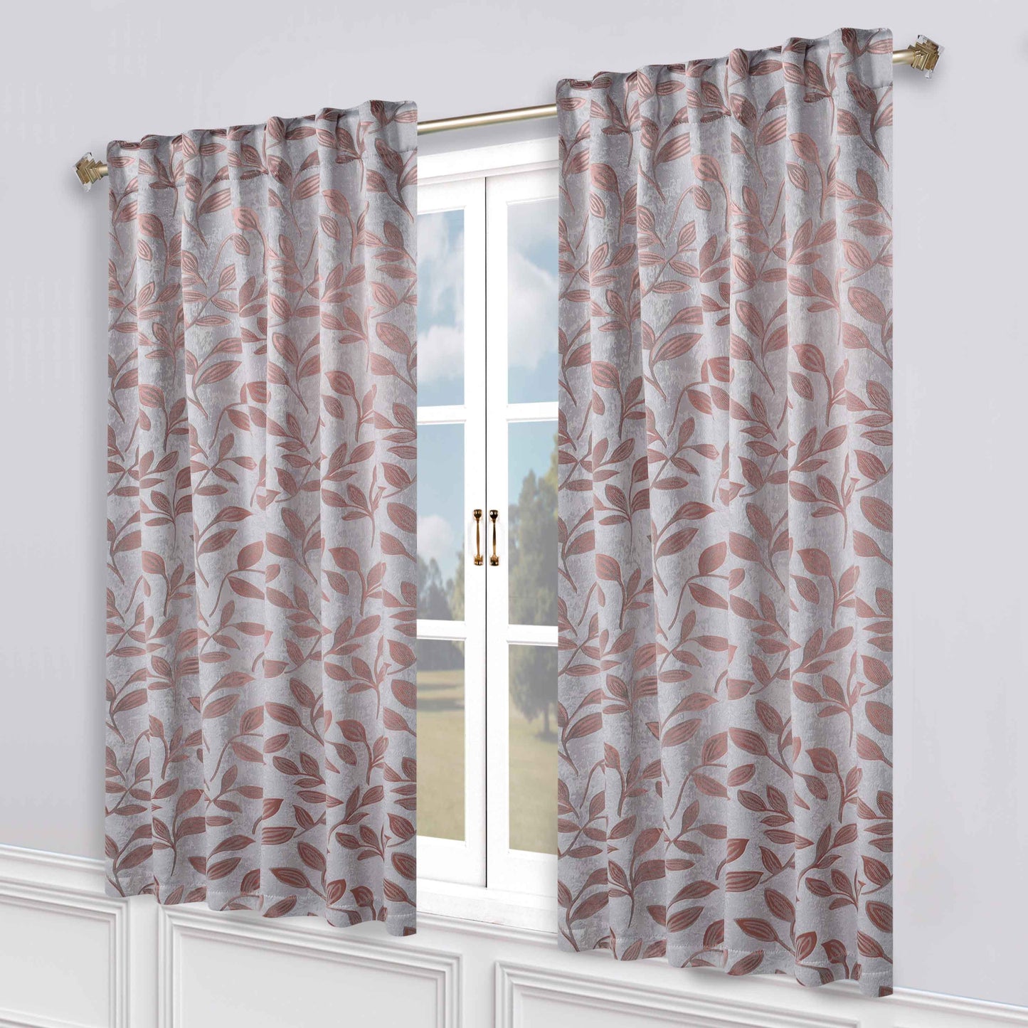 Leaves Room Darkening Back Tabs Blackout Curtain Panels. Set of 2