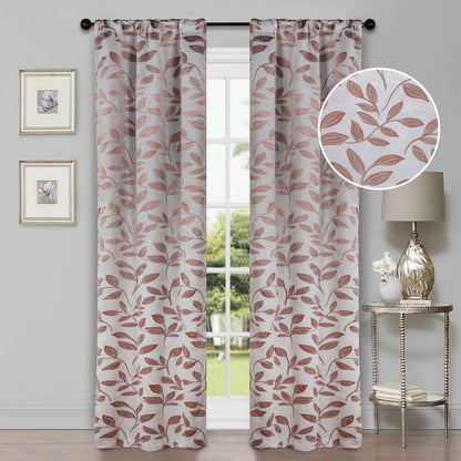 Leaves Room Darkening Washable Blackout Curtain Panels. Set of 2