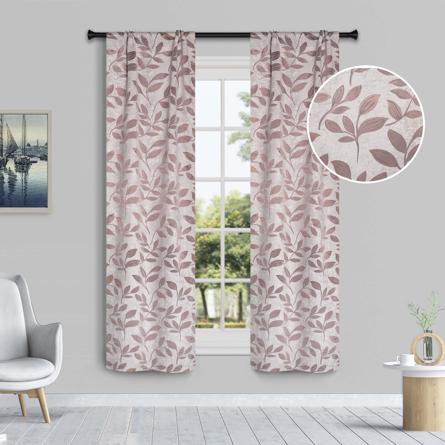 Leaves Room Darkening Washable Blackout Curtain Panels. Set of 2