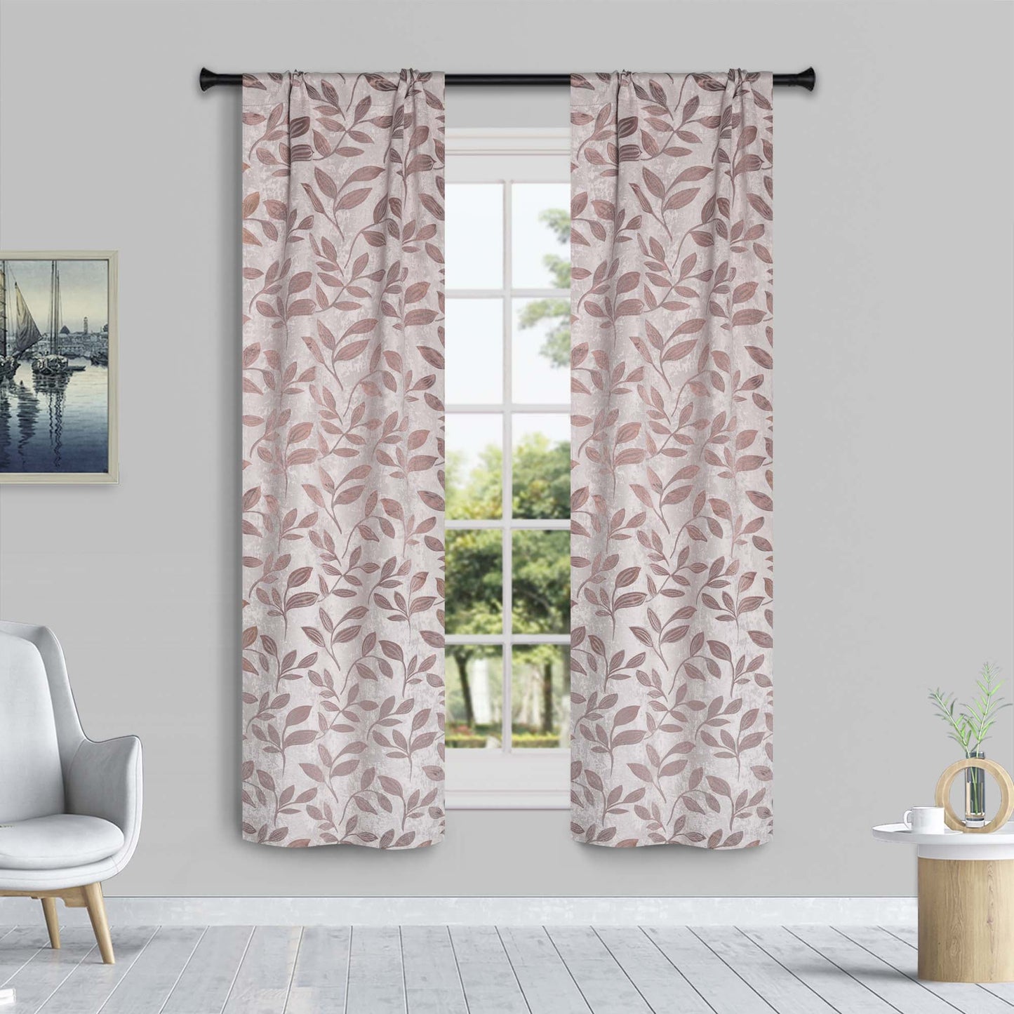 Leaves Room Darkening Washable Blackout Curtain Panels. Set of 2