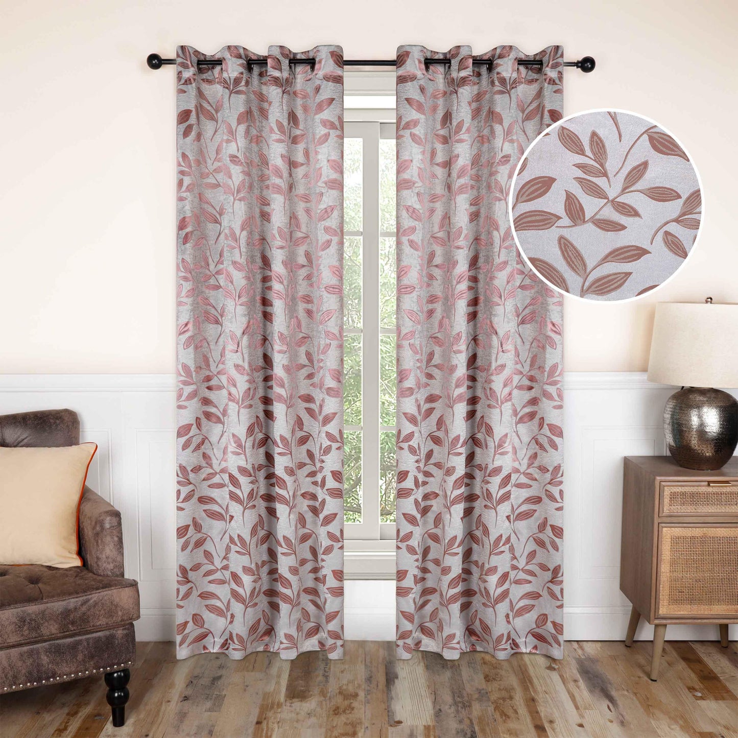 Leaves Machine Washable Room Darkening Blackout Curtains. Set of 2