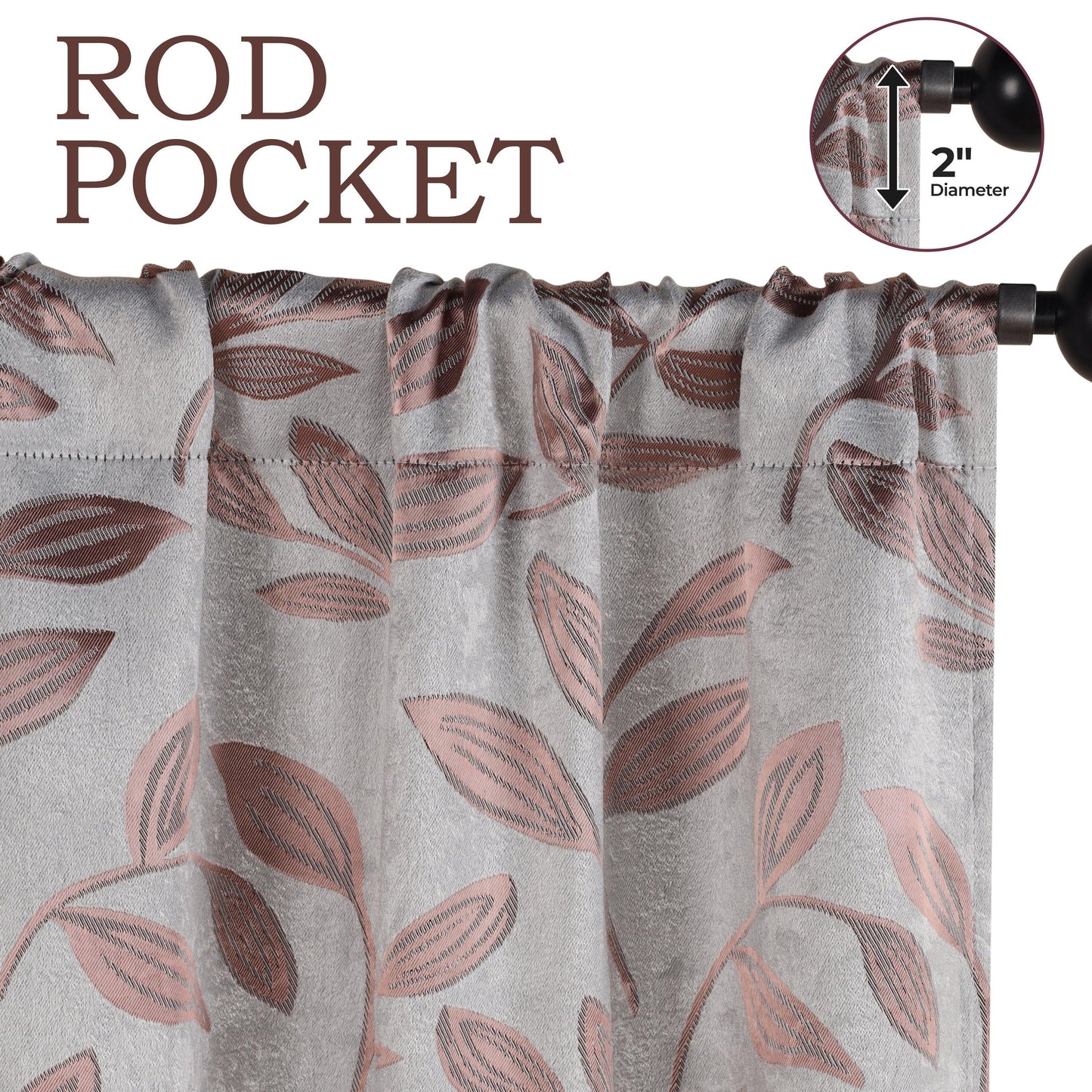 Leaves Machine Washable Room Darkening Blackout Curtains. Set of 2
