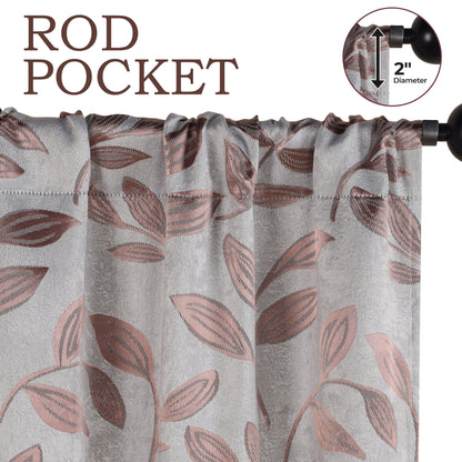 Leaves Machine Washable Room Darkening Blackout Curtains. Set of 2