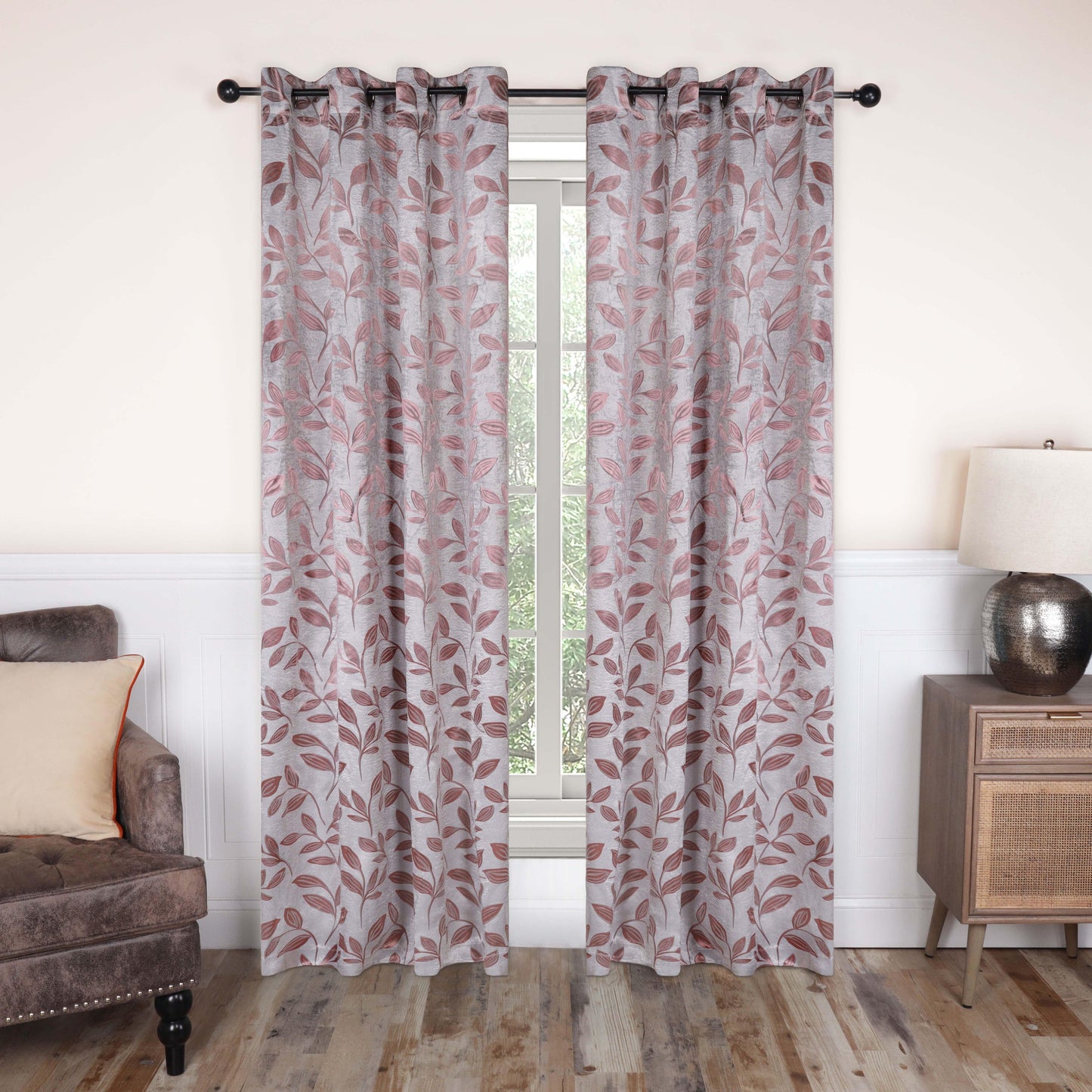 Leaves Machine Washable Room Darkening Blackout Curtains. Set of 2