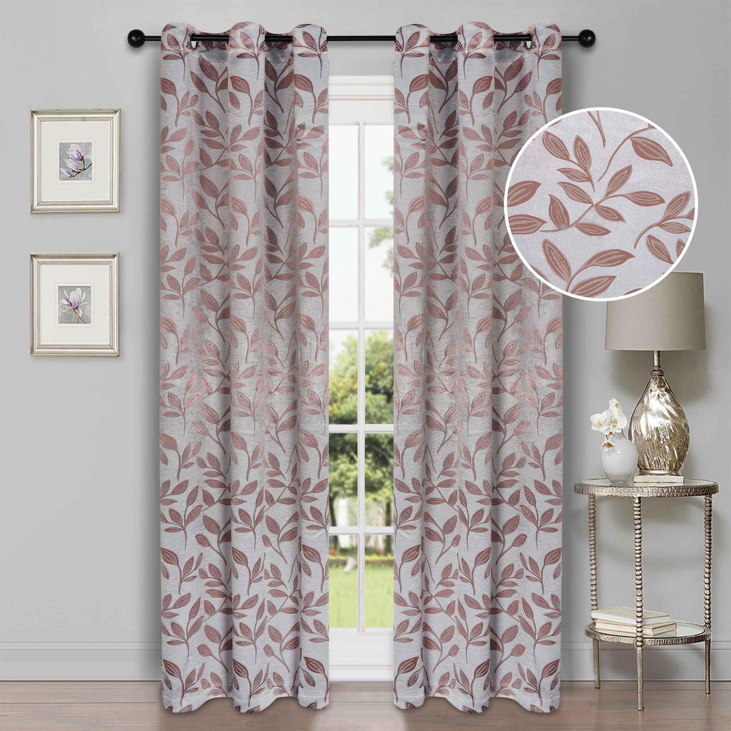 Leaves Machine Washable Room Darkening Blackout Curtains. Set of 2