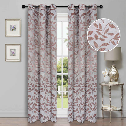Leaves Machine Washable Room Darkening Blackout Curtains. Set of 2