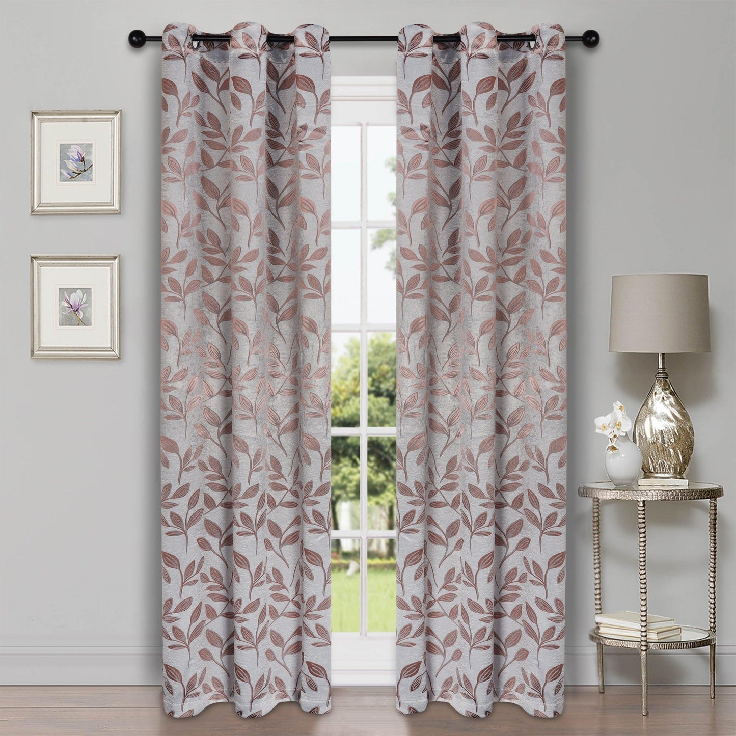 Leaves Machine Washable Room Darkening Blackout Curtains. Set of 2
