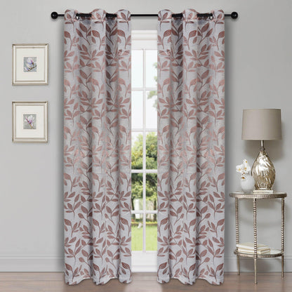Leaves Machine Washable Room Darkening Blackout Curtains. Set of 2