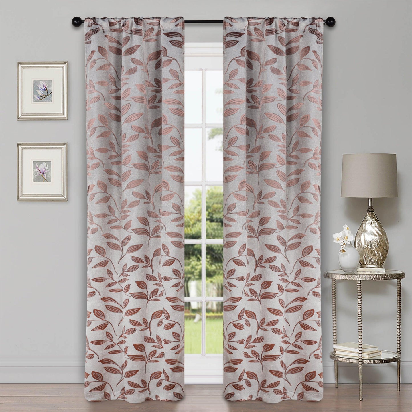 Leaves Machine Washable Room Darkening Blackout Curtains. Set of 2