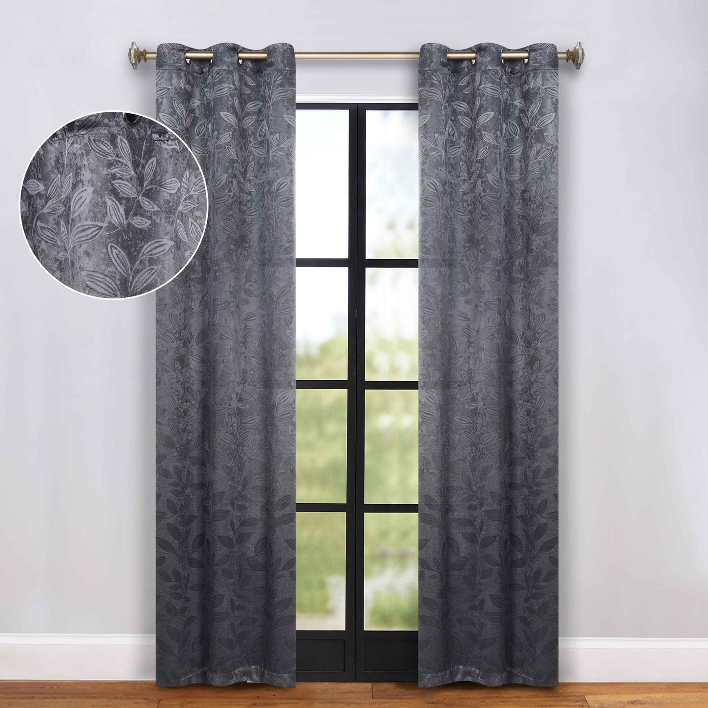 Leaves Room Darkening Grommet Blackout Curtain Panels. Set of 2