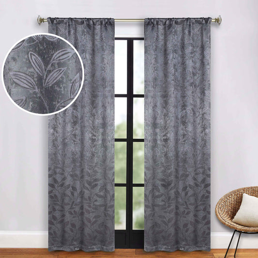 Leaves Room Darkening Washable Blackout Curtain Panels. Set of 2
