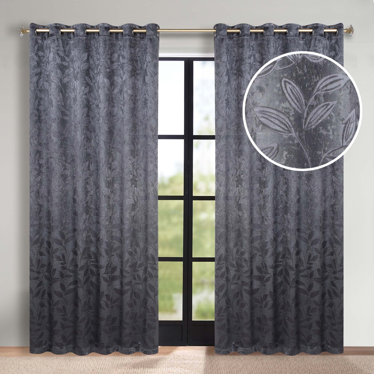Leaves Room Darkening Grommet Blackout Curtain Panels. Set of 2