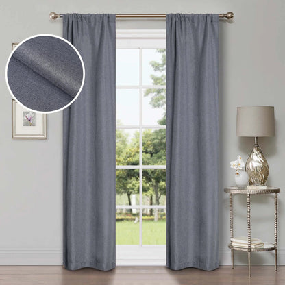 Linen Pattern Washable Room Darkening Blackout Curtains. Set of 2
