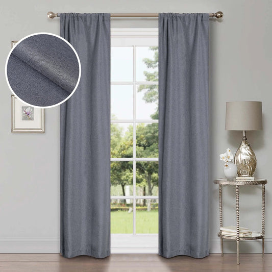 Linen Pattern Washable Room Darkening Blackout Curtains. Set of 2