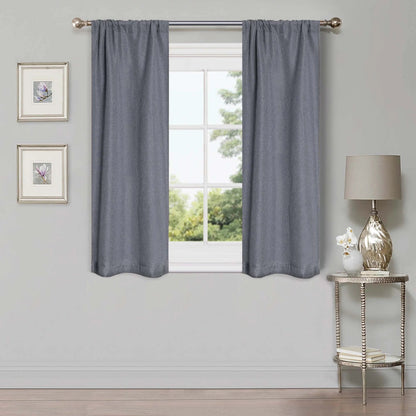 Linen Pattern Washable Room Darkening Blackout Curtains. Set of 2